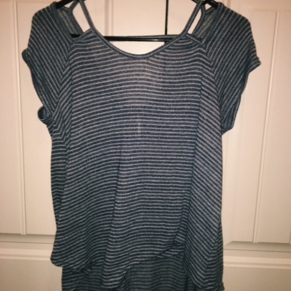 Blue white striped shirt.